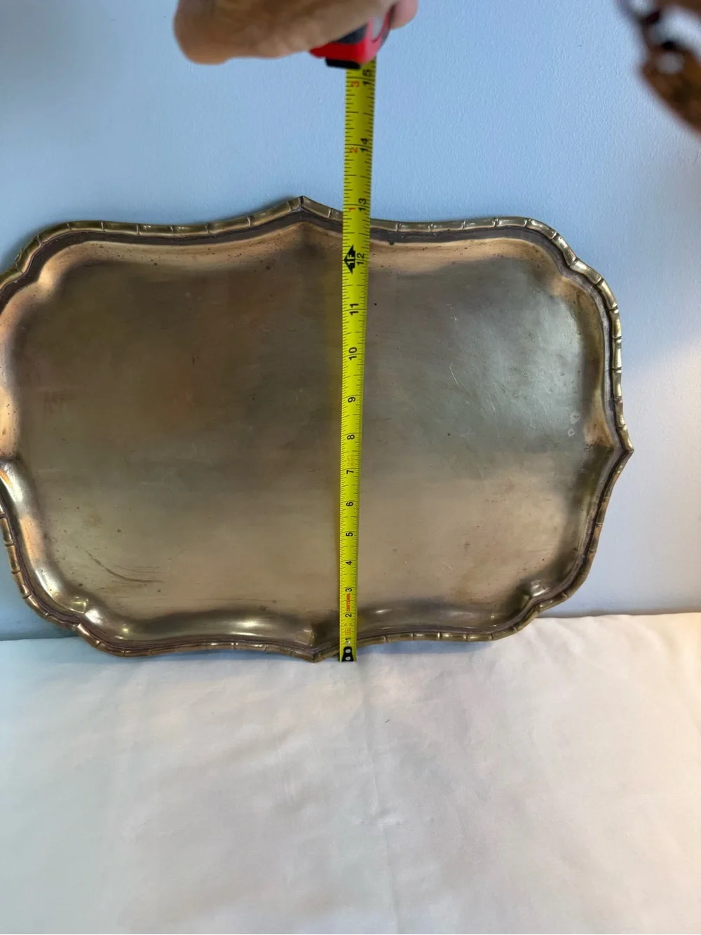 Vintage Oval Brass Tray Featuring A Distinctive Faux Bamboo Edge. Made In India